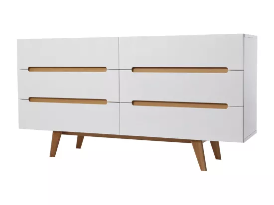 Commode scandinave finition blanc brillant laqué 6 tiroirs L160 cm MELKA