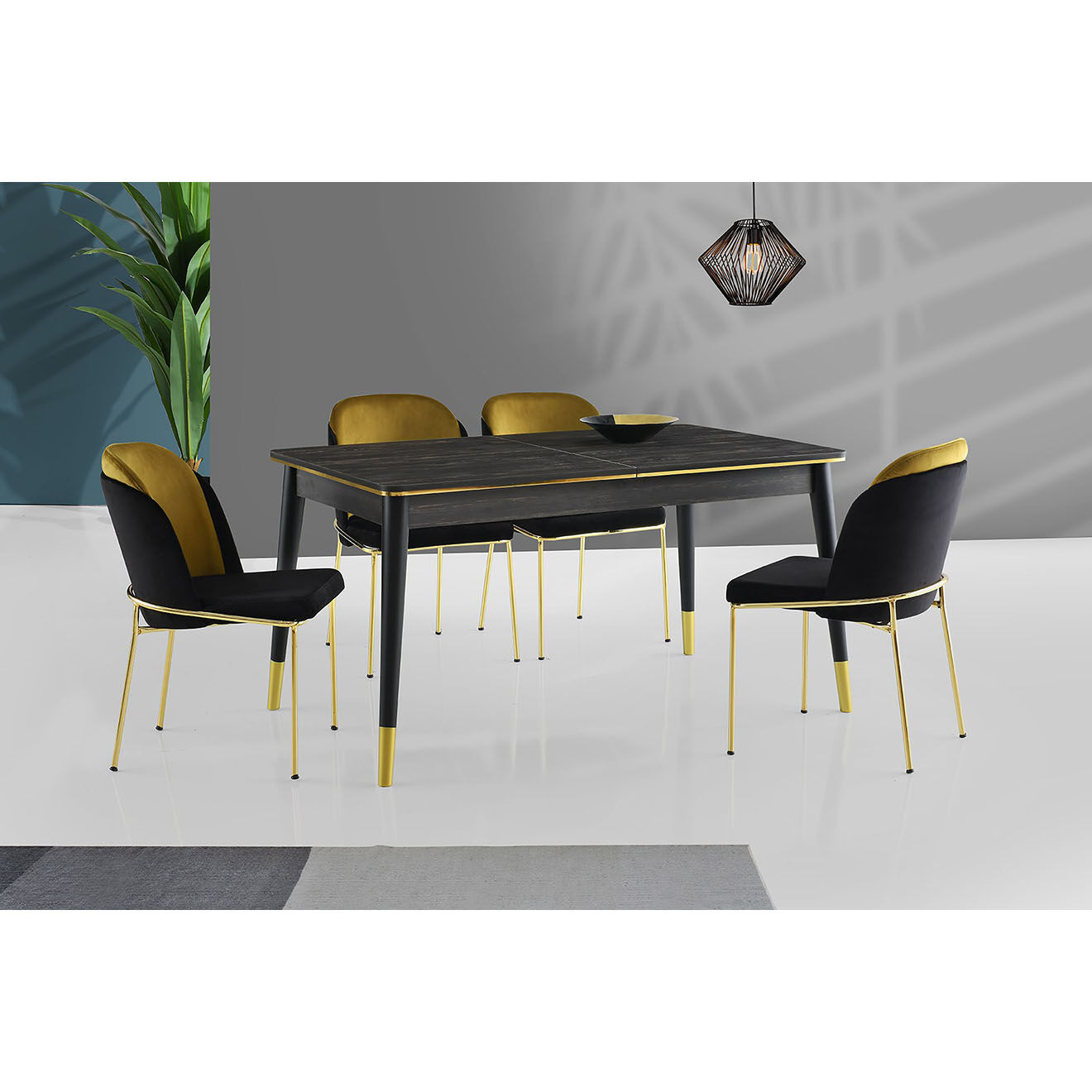 Homitis Table à manger Flora noire - 146x78x90 cm