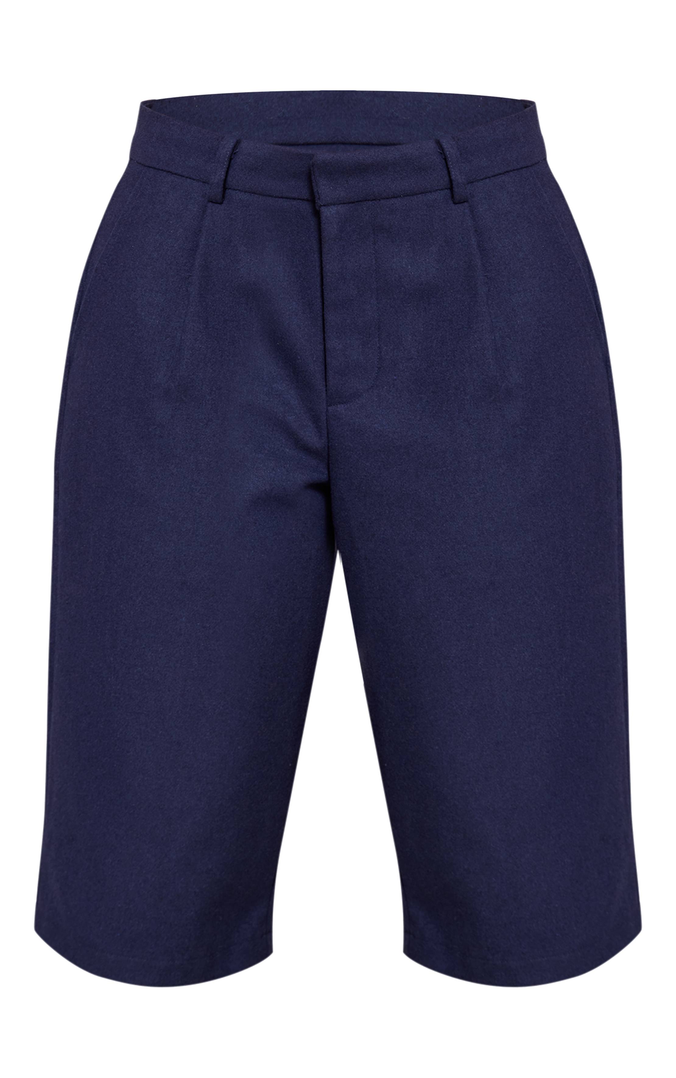 Bleu Marine Short Long Ligne Aspect Laine Shape