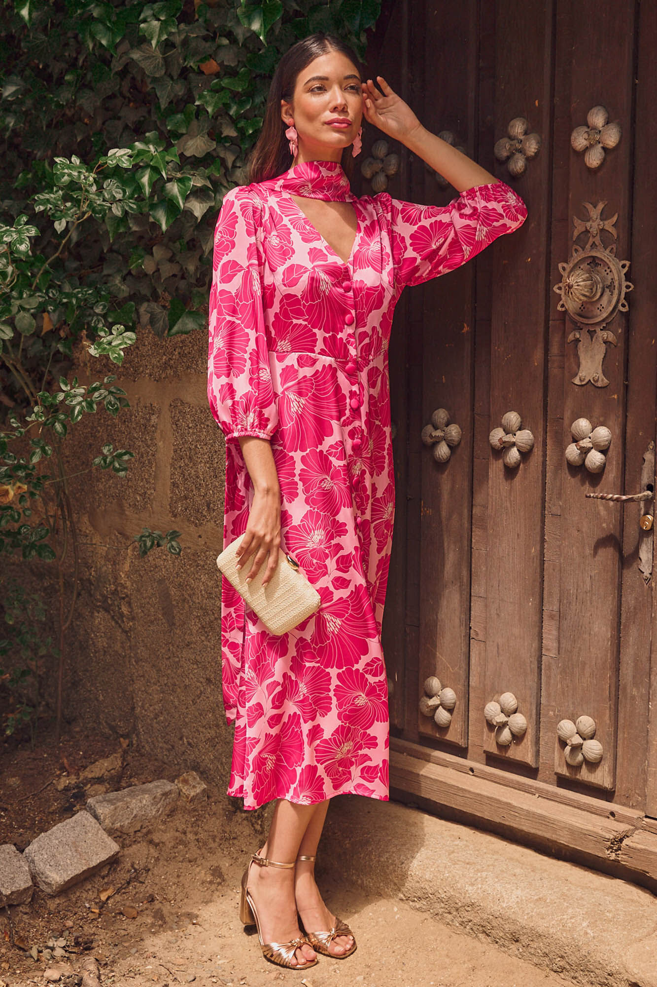 Vestido rosa com botões - Rosa