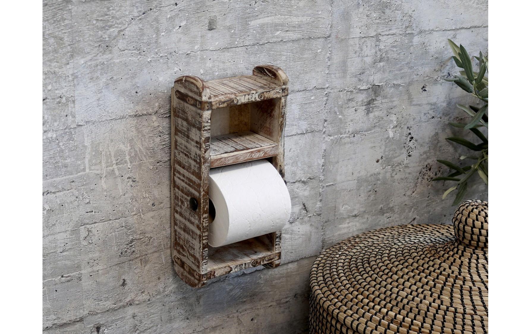 Toilettenpapierhalterung in Backsteinform WeissWC-Papierhalterung aus Holz