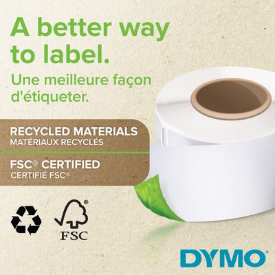 Dymo LabelWriter - Ruban d'étiquettes auto-adhésives - 1 rouleau de 110 étiquettes (38 x 190 mm) - fond blanc écriture noire