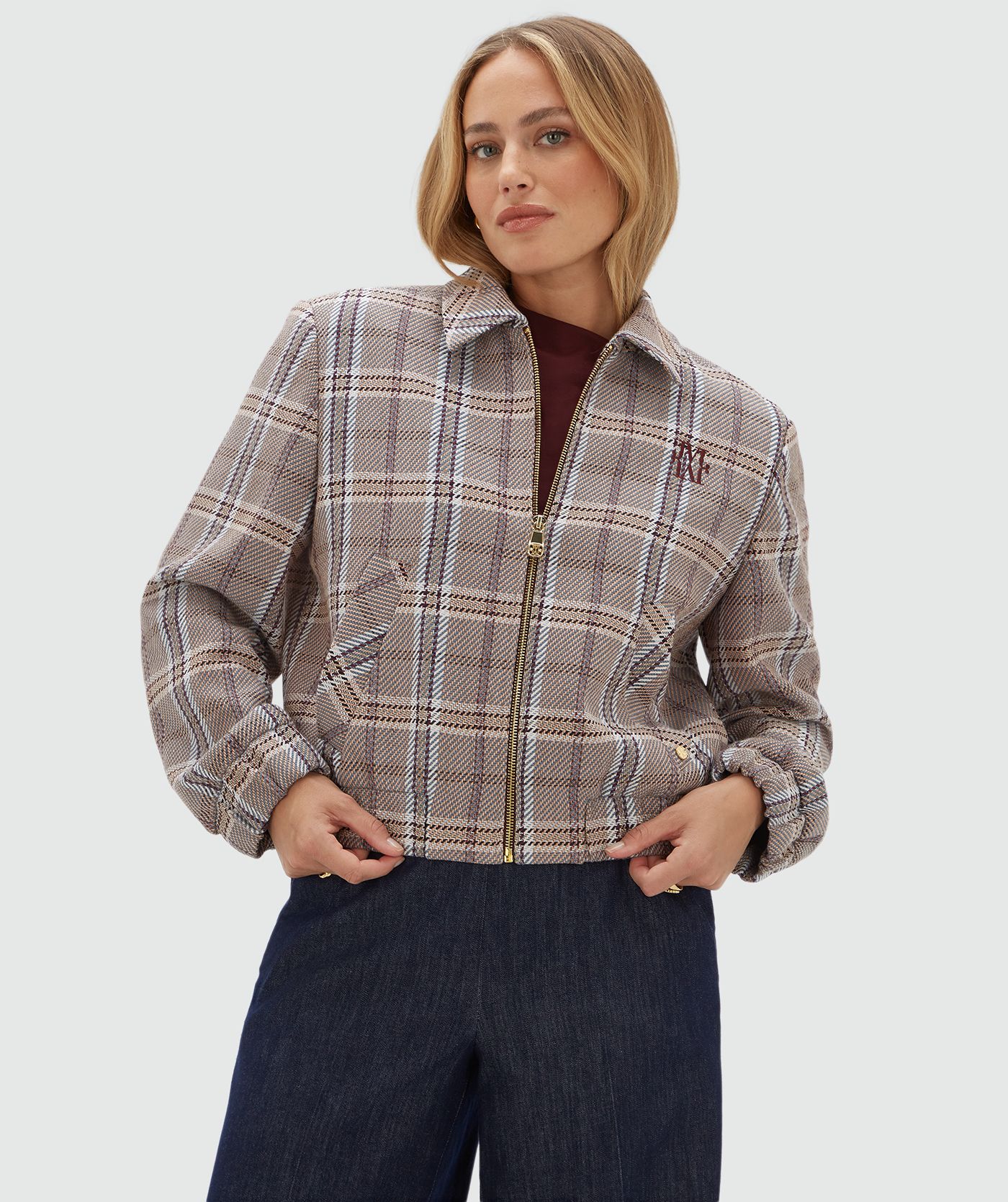JV-PEPPER oversized jacket - cognac check