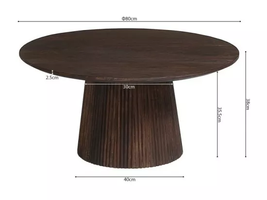 Table basse ronde collection MITCHEL en bois exotique de manguier brun diamètre 80 cm