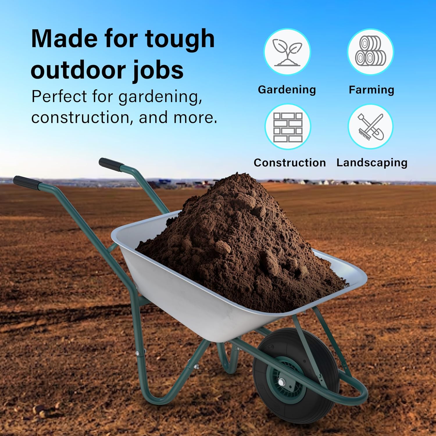 Brouette de 85 L pour la Maison, Le Jardin, Chariot Robuste galvanisé avec Pneu pneumatique 150 kg, Grand Chariot de Transport, Convient pour Les travaux de Jardin : Commerce, Industrie et Science