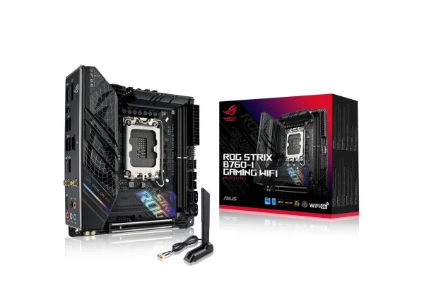 ASUS ROG STRIX B760-I GAMING WIFI - Bundkort - mini ITX - LGA1700 sokkel - B760 Chipset - USB 3.2 Gen 1, USB-C 3.2 Gen 1, USB-C 3.2 Gen 2x2, USB-C 3.2 Gen2 - 2.5 Gigabit LAN, Wi-Fi 6E, Bluetooth - onboard grafik (CPU påkrævet) - HD Audio (8-kanaler)