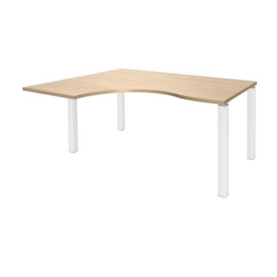 Bureau compact EXPRIM - L180 cm - Retour gauche - Plateau imitation Chêne clair - Pieds blanc (Pieds de renfort obligatoire à rajouter - non inclus)
