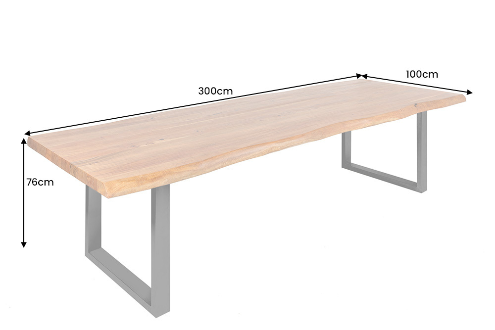Massiver Esstisch MAMMUT 300cm braun honey finish Akazie schwarz Baumkante