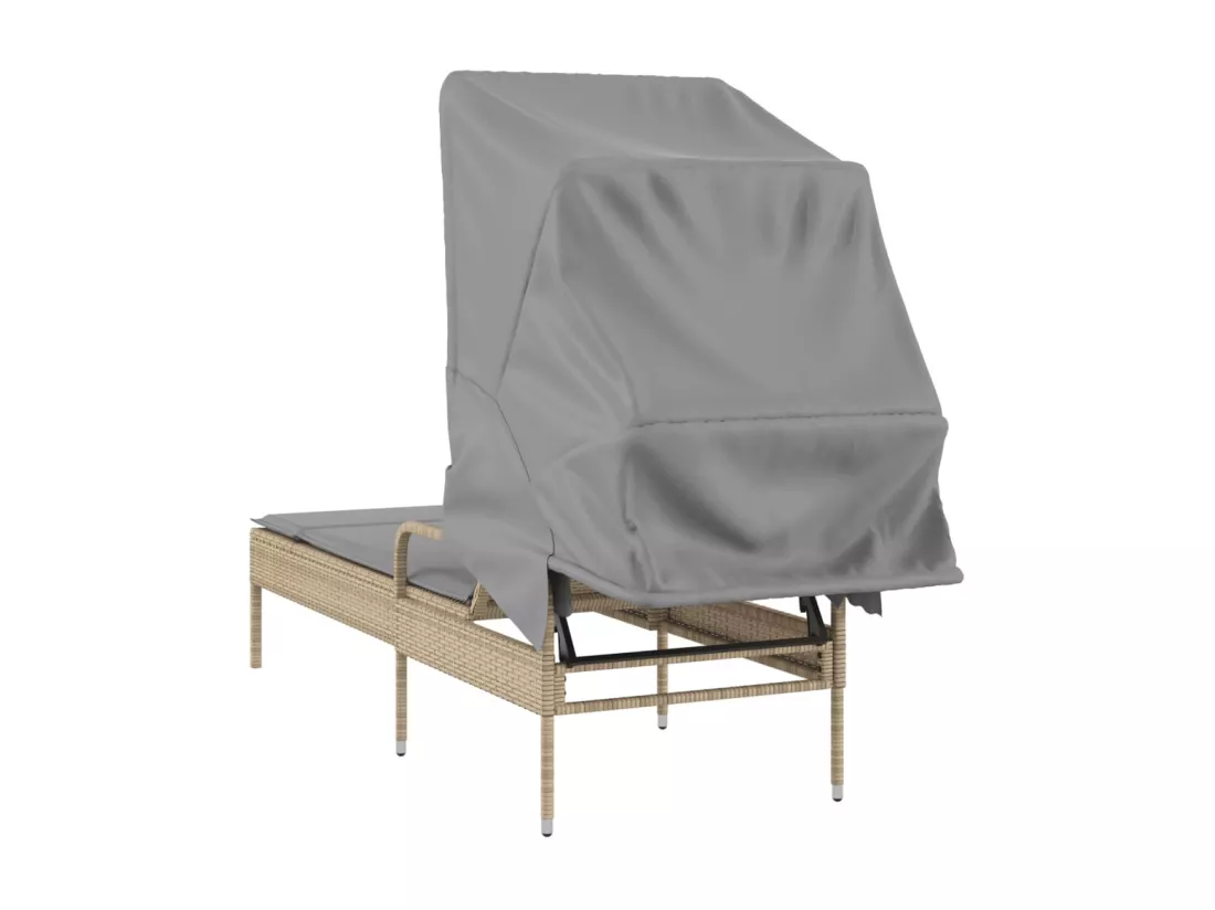 Chaise longue avec auvent beige résine tressée