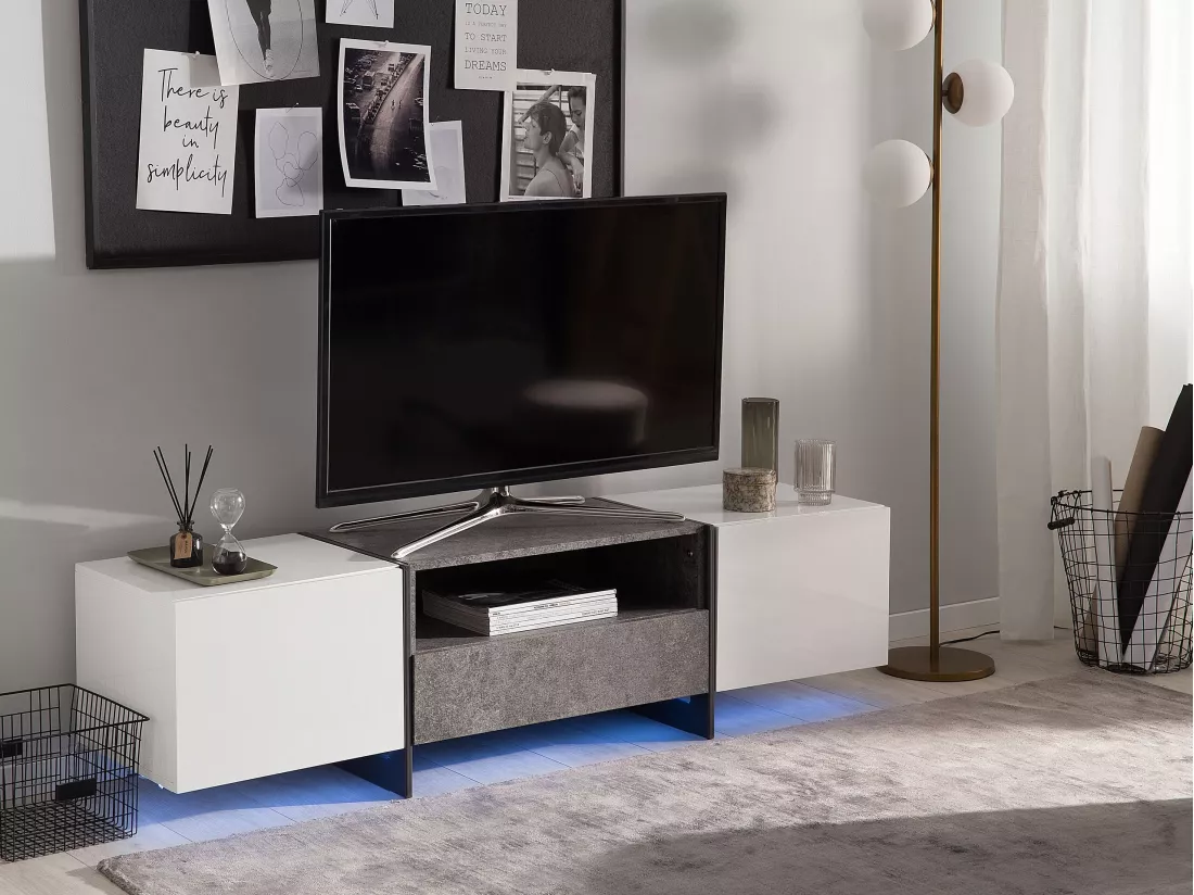 Meuble TV LED RUSSEL Effet béton gris