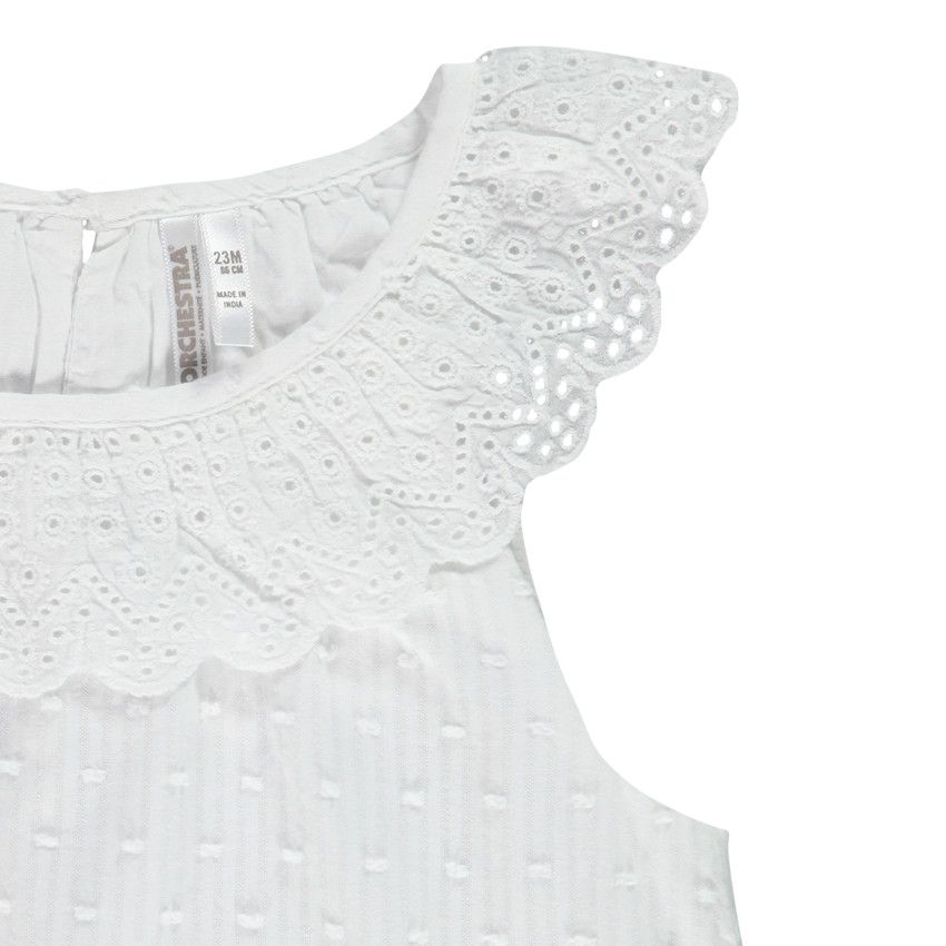 Débardeur plumetis à collerette en broderie anglaise pour bébé fille - Blanc