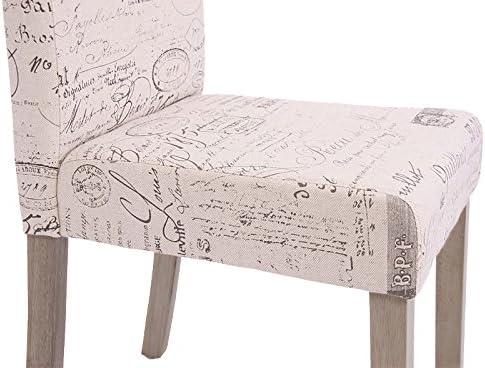 Mendler 2er-Set Esszimmerstuhl Littau, Stuhl Küchenstuhl - Textil mit Schriftzug, Creme, Beine Struktur - Eiche
