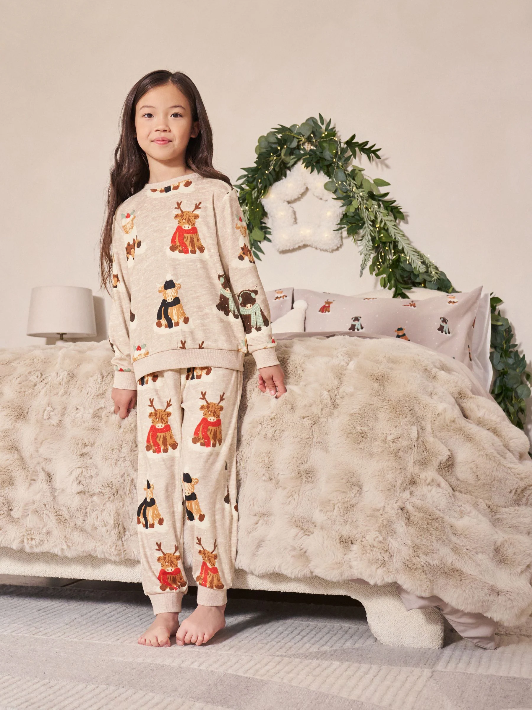 Havermout Hamish The Highland Cow - Matching Family Kerstmis Behaaglijke Pyjama's met Lange Mouwen (9mnd-16jr)