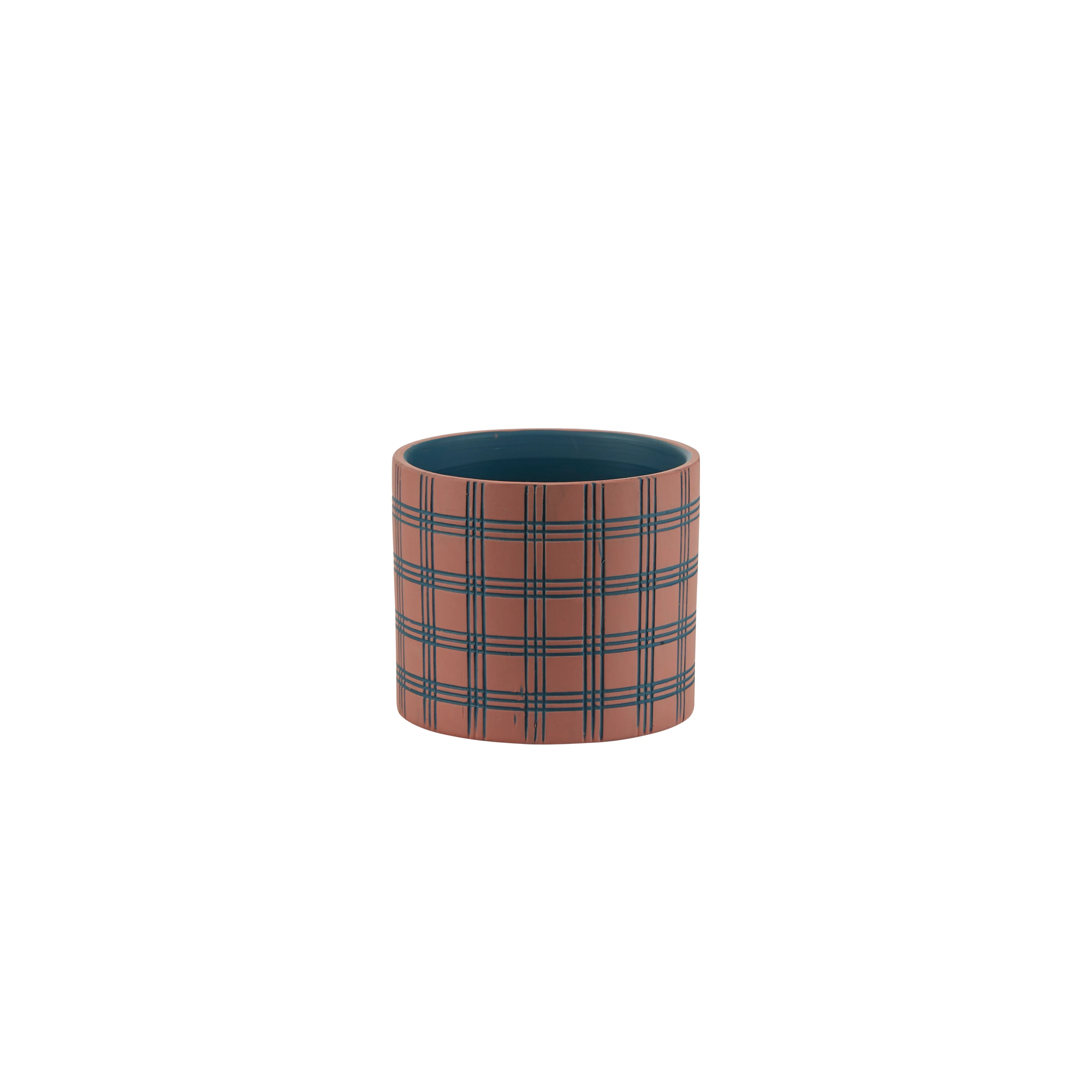 Bahne Interior  Urtepotteskjuler med plaid tern, blå/rosa - H10 cm.