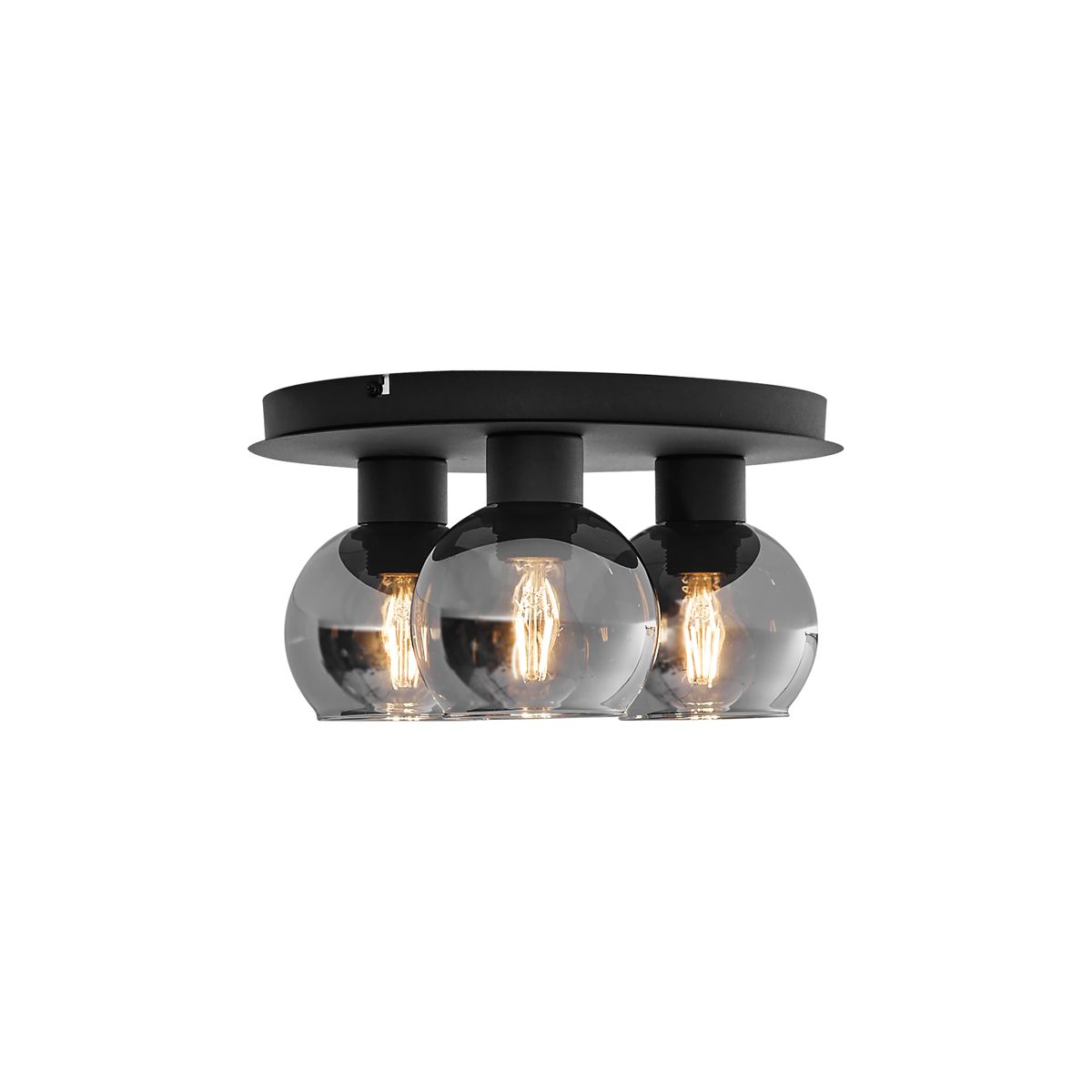 Art Deco plafondlamp zwart met smoke glas 3-lichts - Vidro