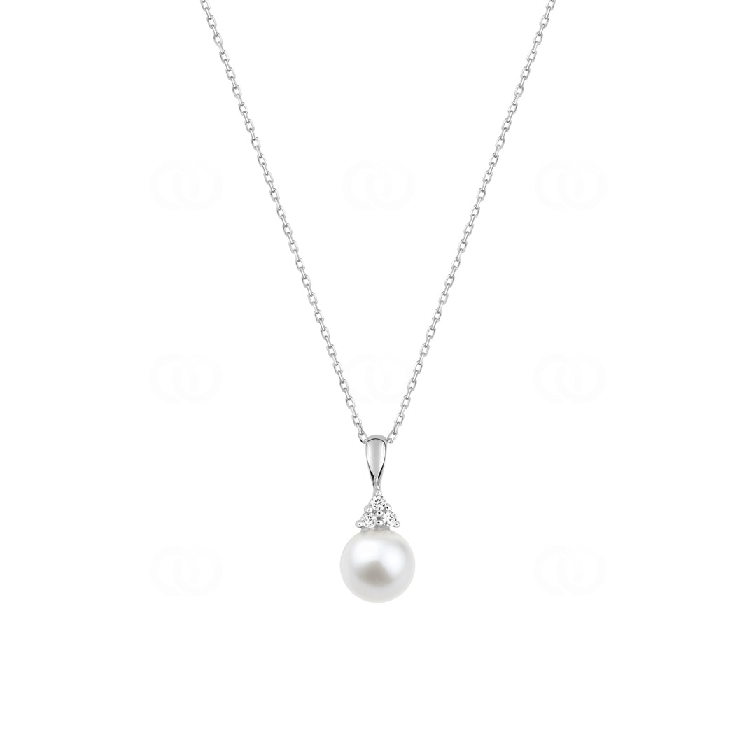 Collier 375/9 K Weissgold mit Süsswasserzuchtperle & Zirkonia