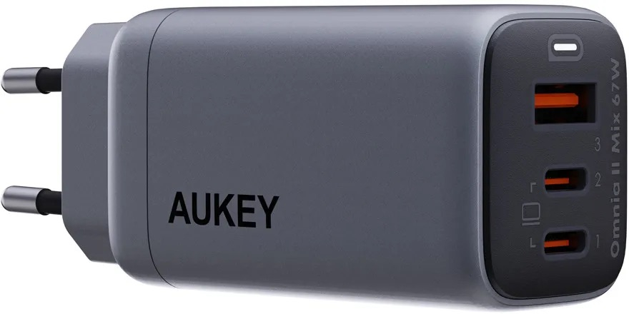 (67W) Omnia Mix 2 USB A / 2x USB C GaN Ladegerät Netzteil PD 3.0 / QC 3.0 (PA-B6U GY) - Grau / Schwarz
