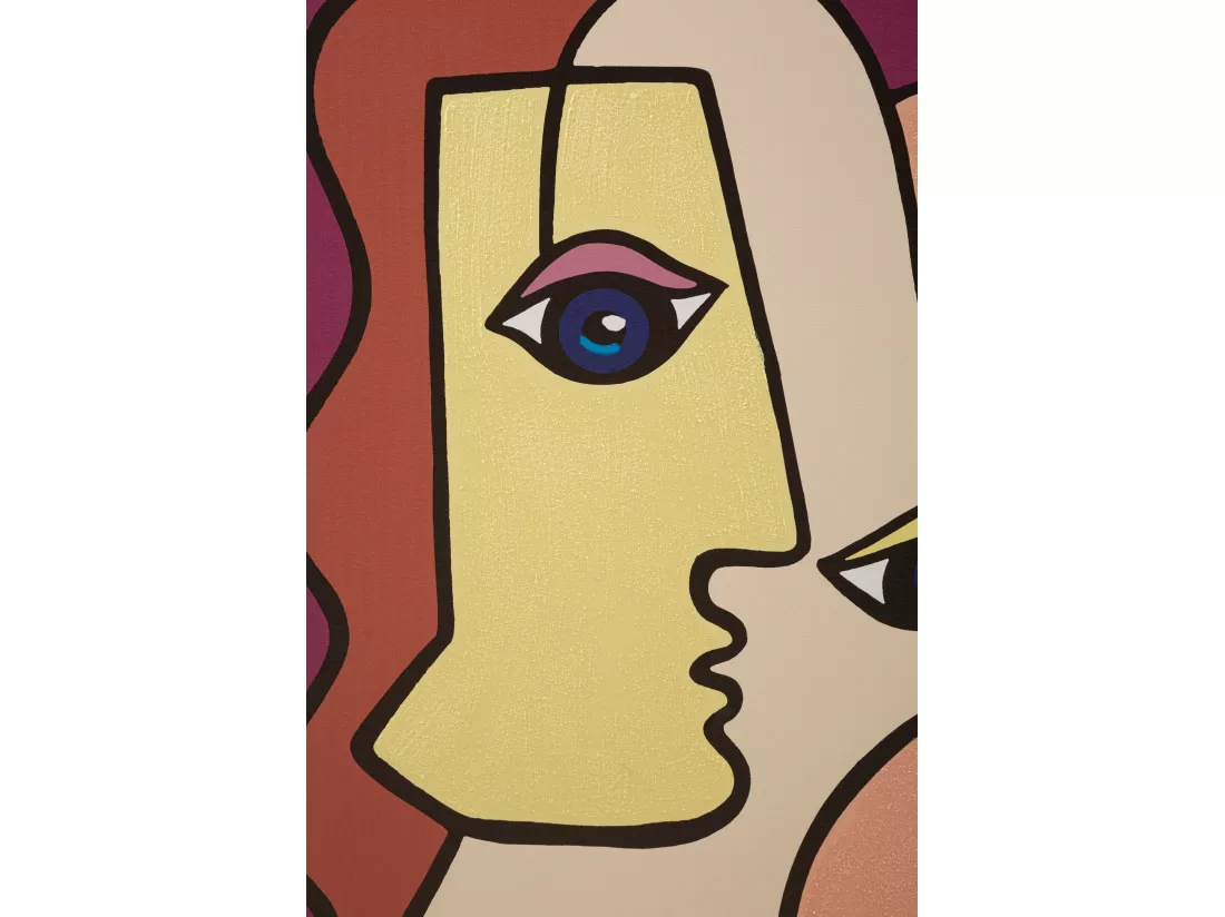 Tableau Toile sur Bois - Design Cubiste aux Couleurs Vives - Modèle Face New -B- 60x3x90 cm - Décoration Murale Énergique