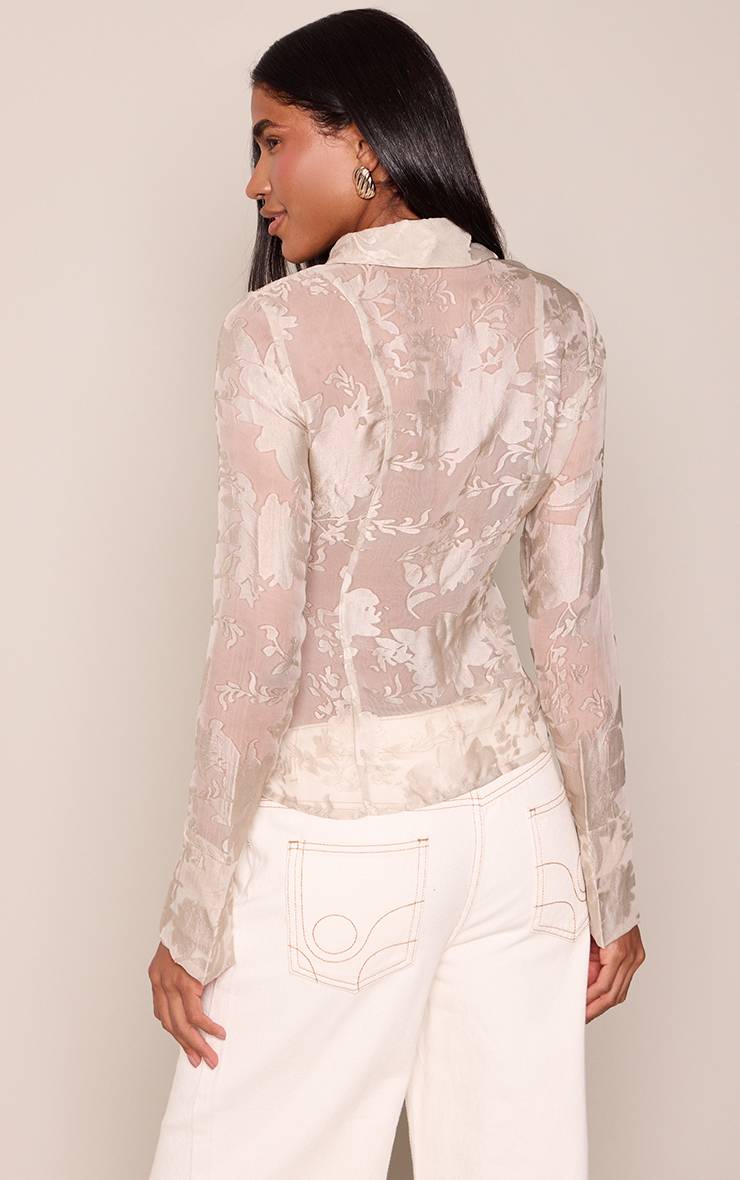 Beige Chemise En Mousseline Florale À Nouer Sur Le Devant