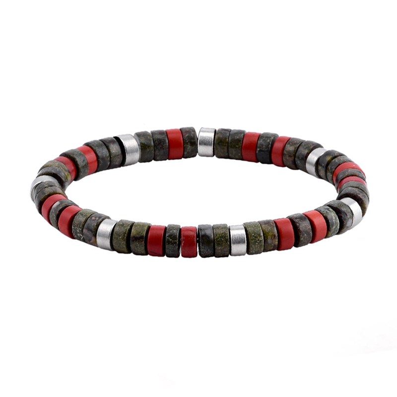Bracelet Perles Heishi Jaspe Rouge Et Jaspe Sang De Dragon-Small-16cm