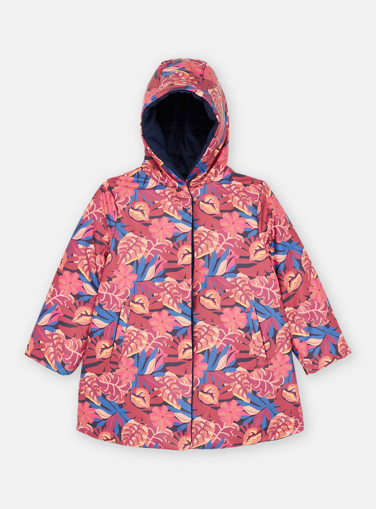 Parka bleu marine et rose réversible pour fille