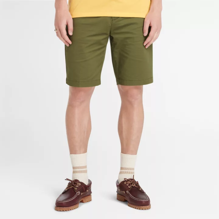 Short chino en sergé extensible pour homme en vert