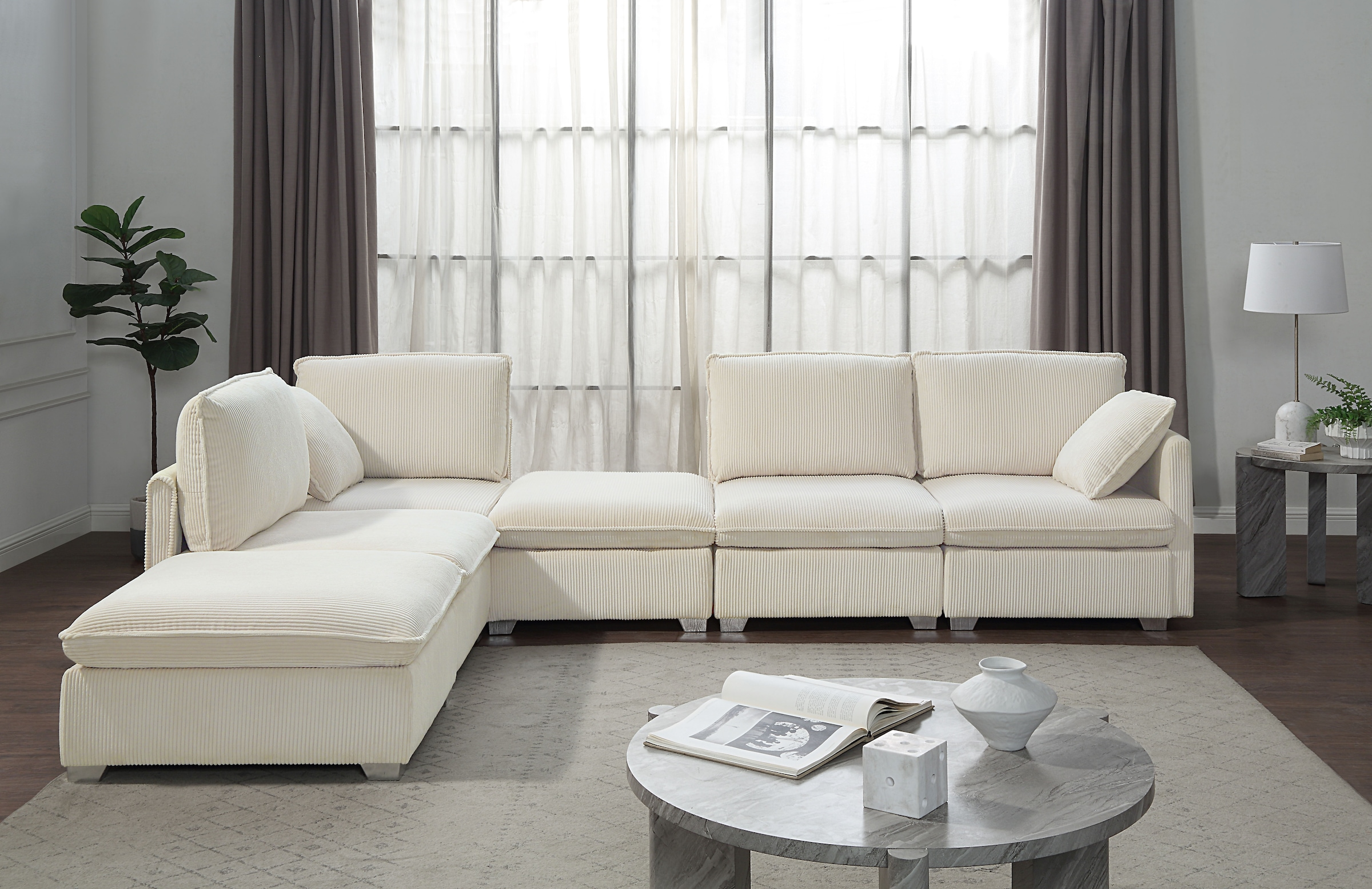 ATLANTIC home collection Wohnlandschaft modularer 4-Sitzer mit 2 Hockern, weicher Cordbezug