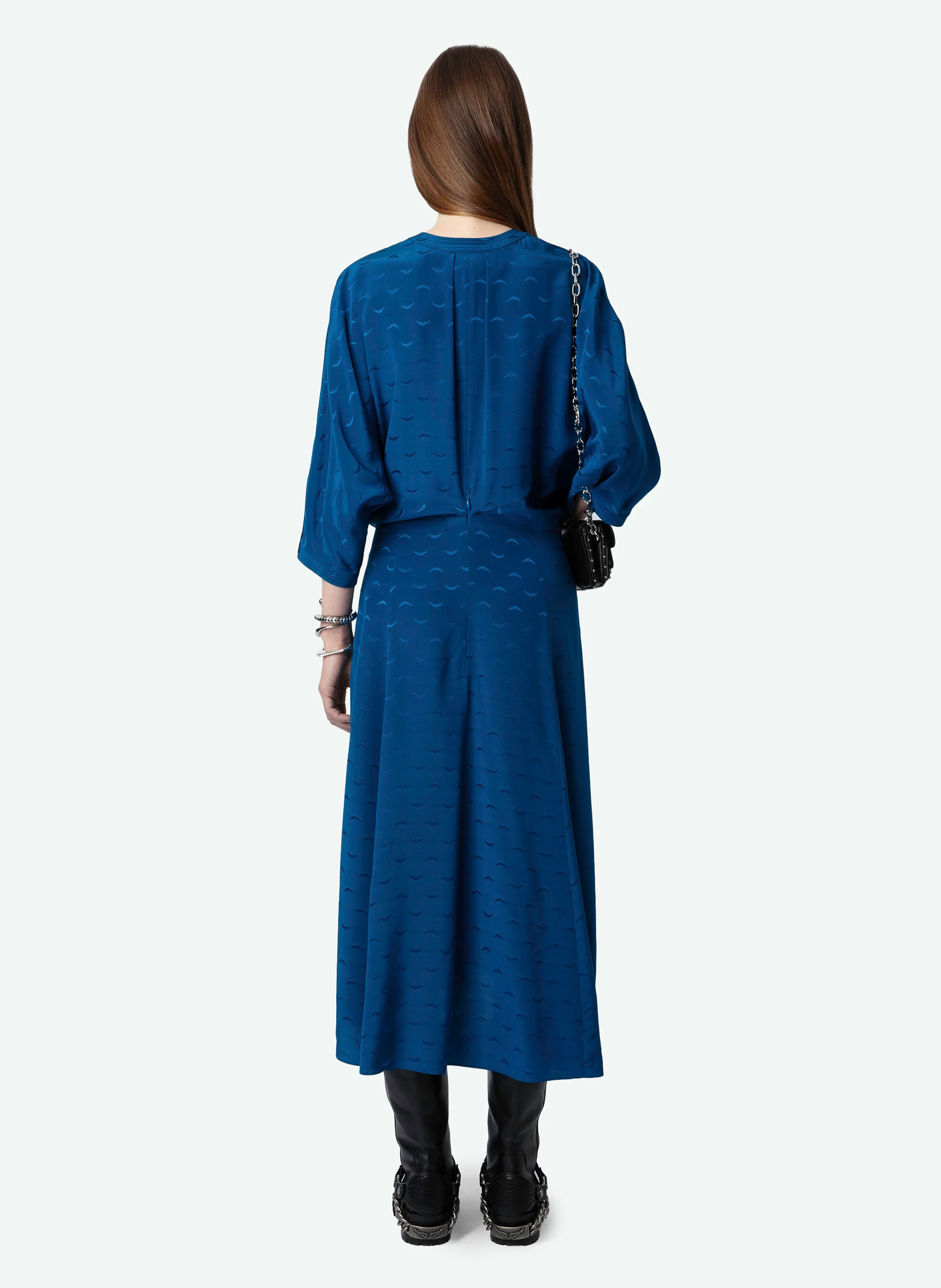 RITANY - Robe midi col rond en soie | Bleu