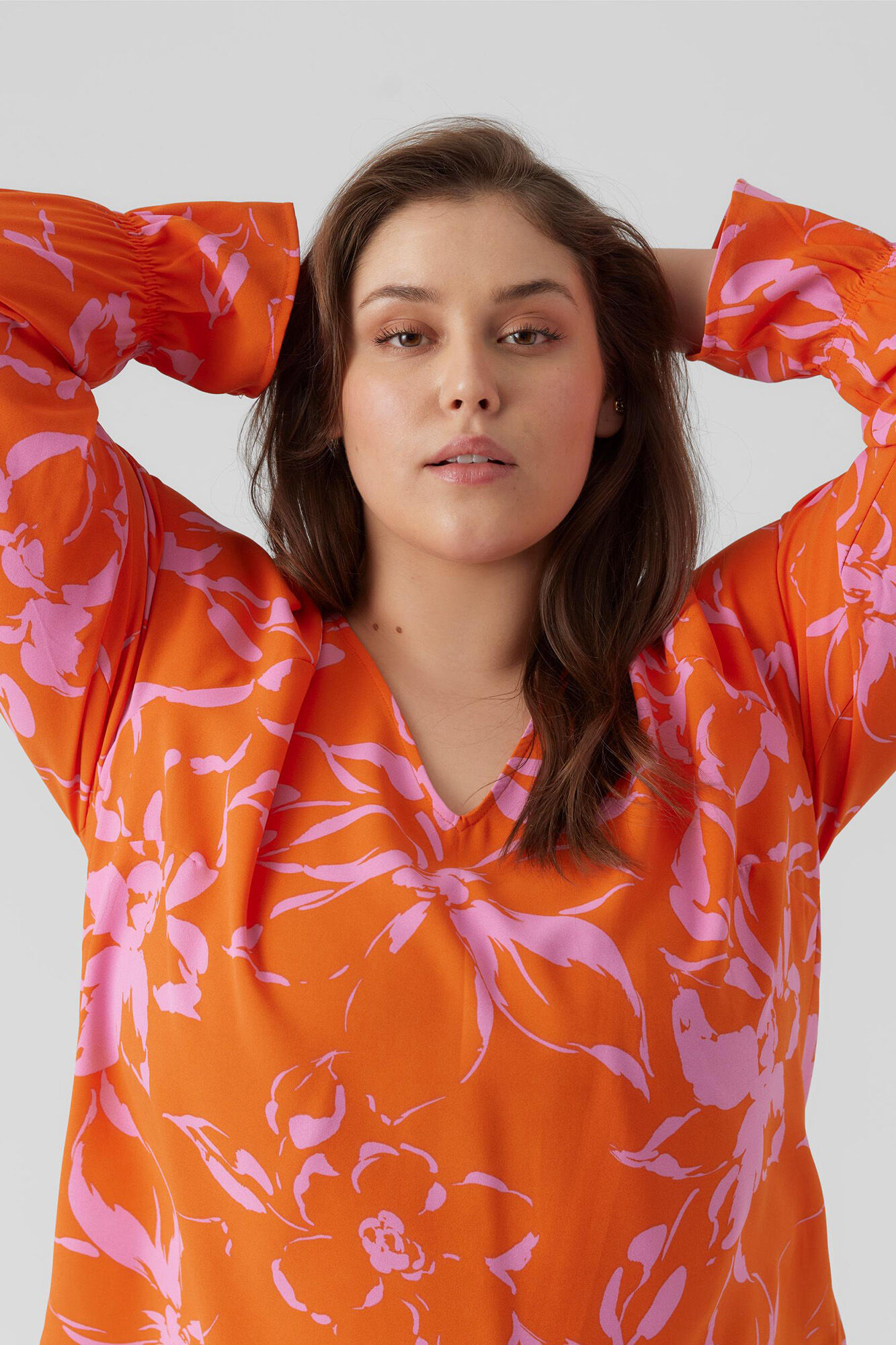 Blusa de manga comprida plus size - Laranja