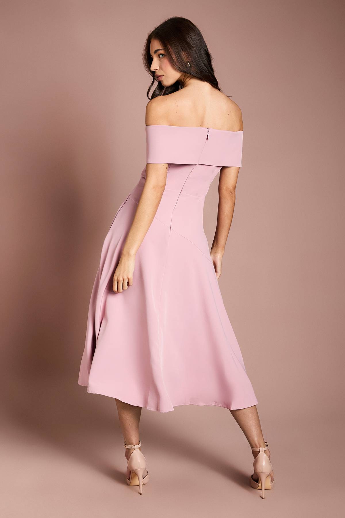 Coast Robe Midi en Crêpe Bardot à Drapé Cascade