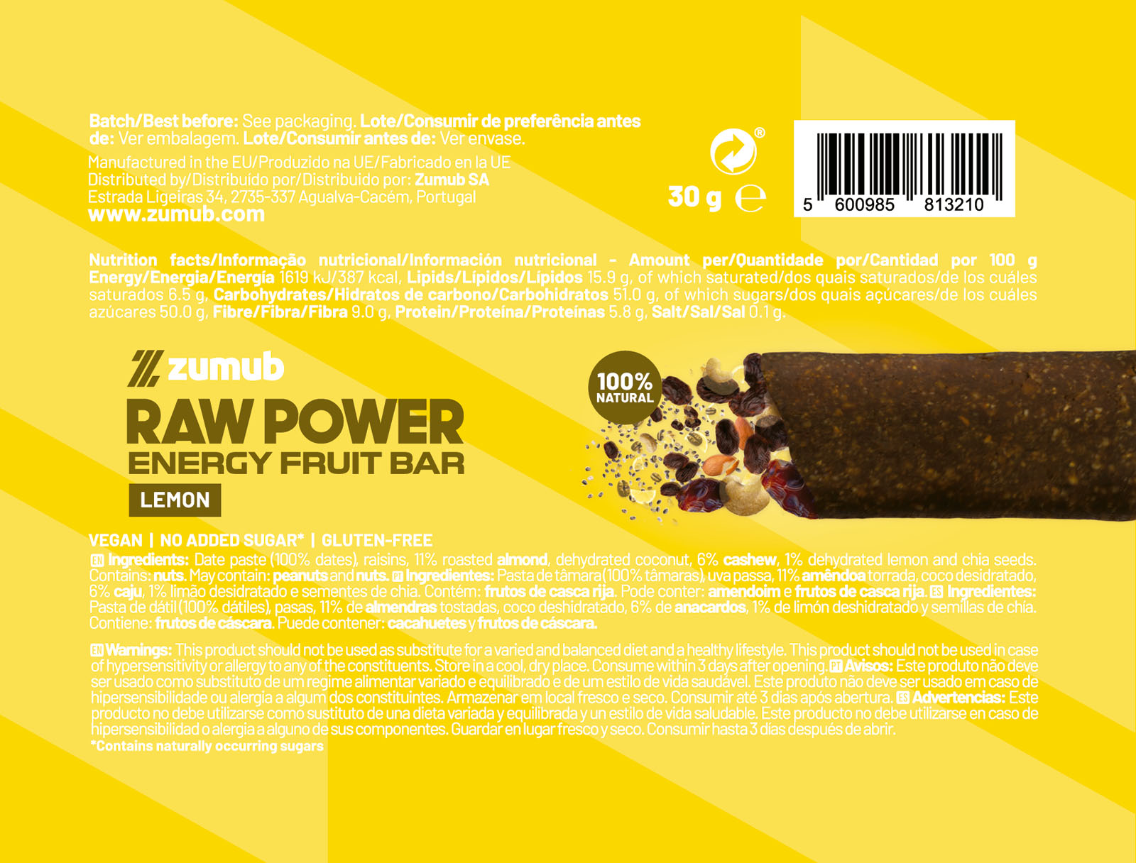 Barra de Energia de Frutas Zumub Raw Power 30g Café