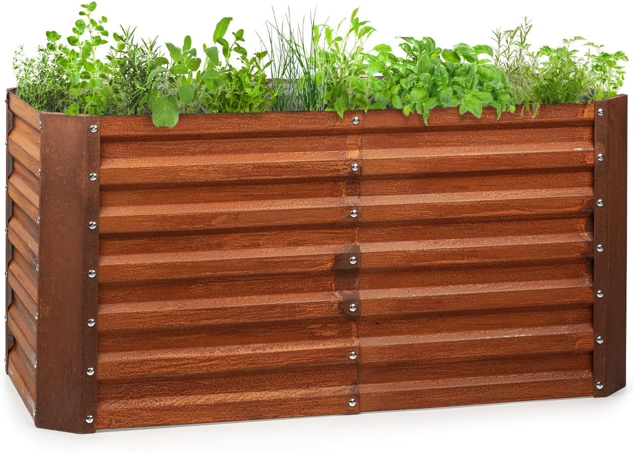 blumfeldt Rust Grow Hochbeet Gartenbeet, verzinktes Stahlblech, Materialstärke: 0,6 mm, einfache Montage, Rost-Finish, 120 x 60 x 60 cm (BxHxT), Rost