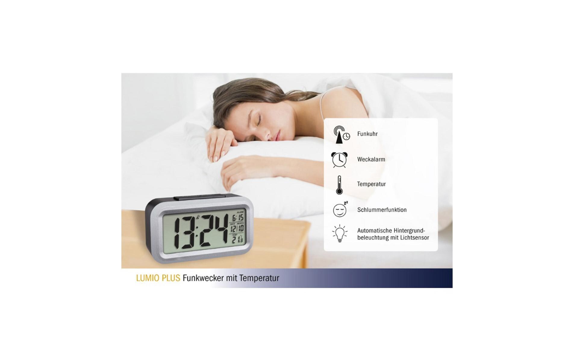 Digitalwecker Lumio Plus SilberDigitaler Funk-Wecker mit Temperatur