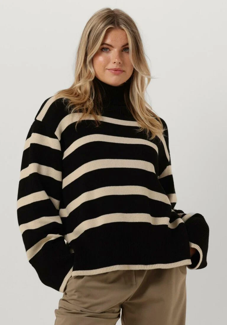 MODSTR\u00D6M zwarte modstr&ouml;m trui corbinmd stripe t-neck