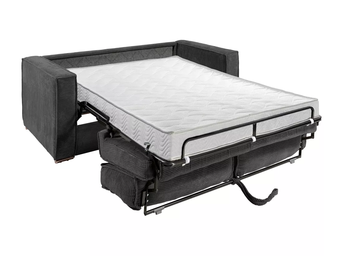 Canapé 3 places convertible express en velours côtelé gris anthracite - Couchage 140 cm - Matelas 14 cm LORETO