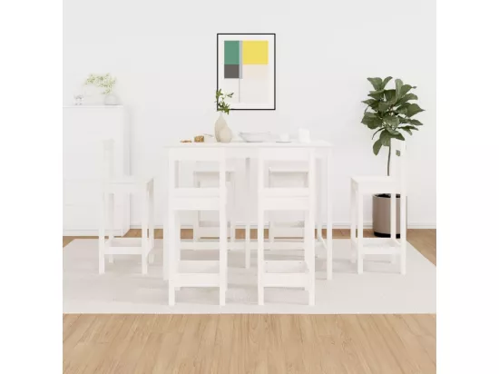 Ensemble de bar 7 pcs Blanc Bois de pin massif