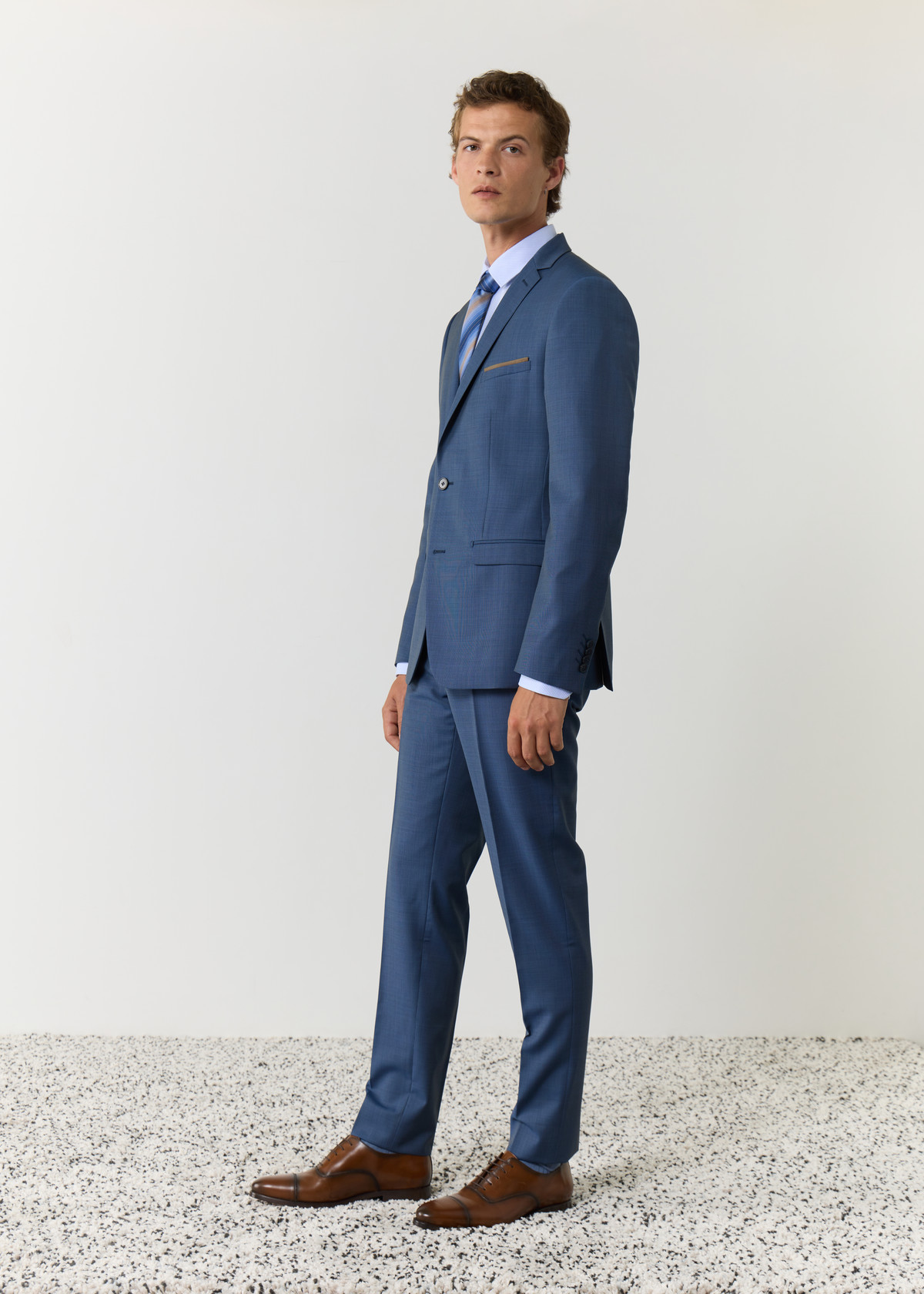 Costume 2 pièces Slim en laine unie bleu jeans