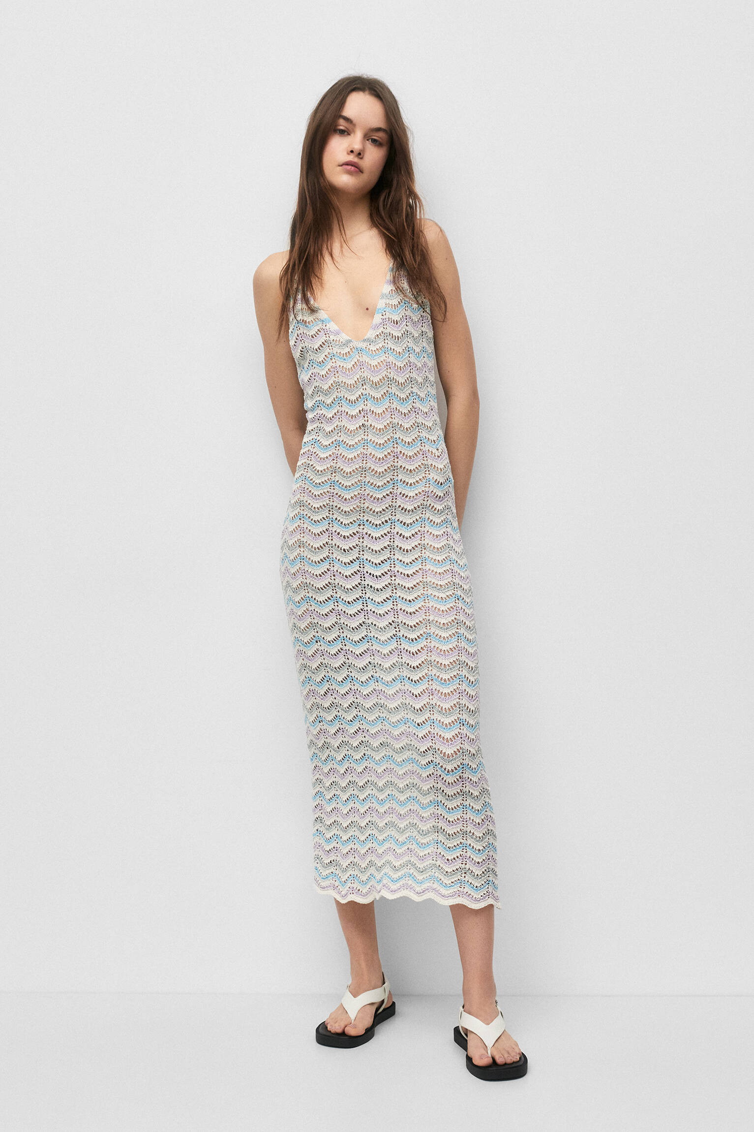 VESTIDO LONGO DE CROCHÊ EM ZIG ZAG - NATURAL