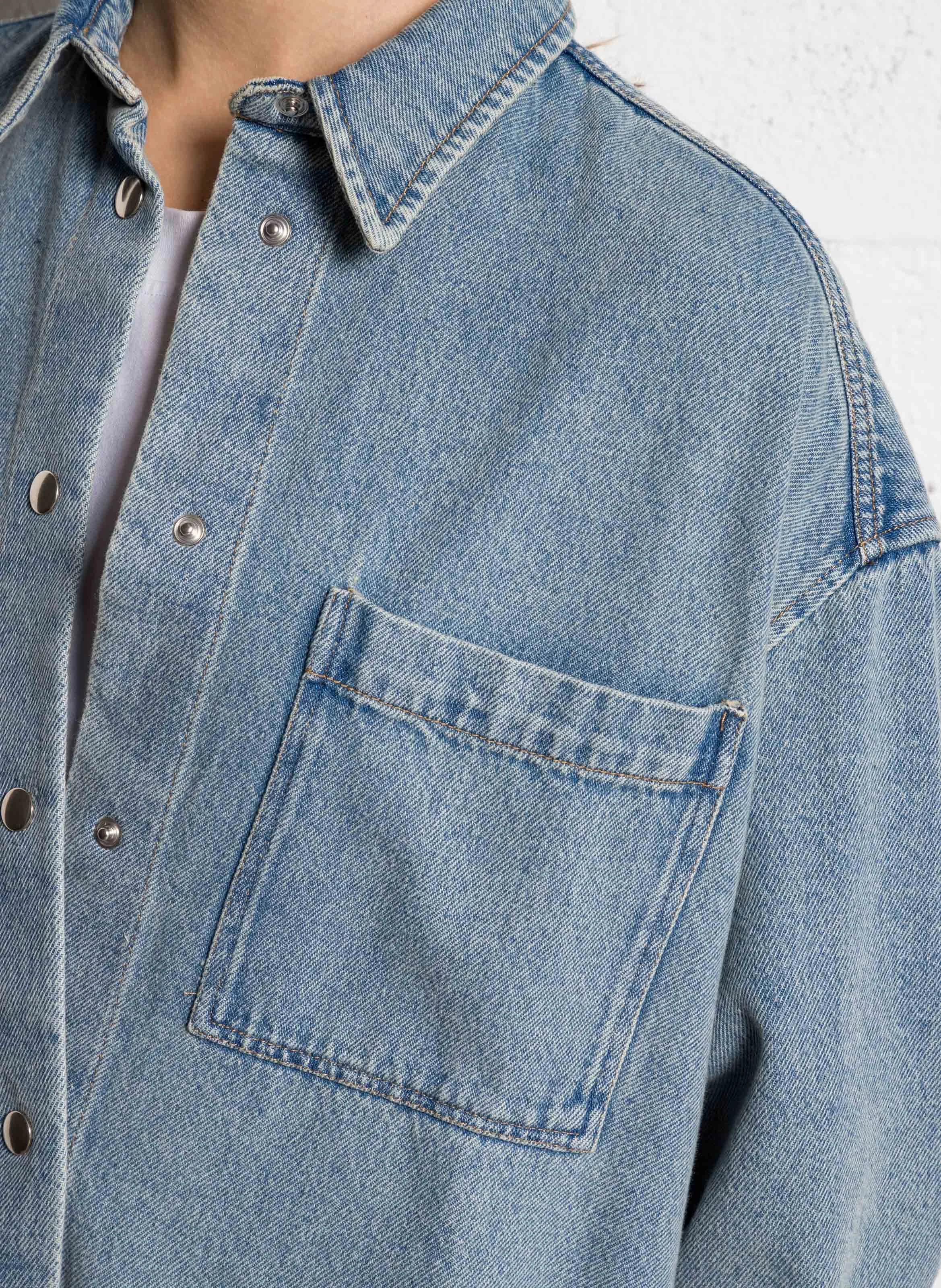 DENJI - Robe chemise courte en jean| Bleu