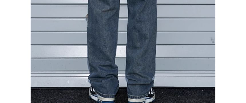 Trimecca - Hoge taille jeans met wijde pijpen en versleten look