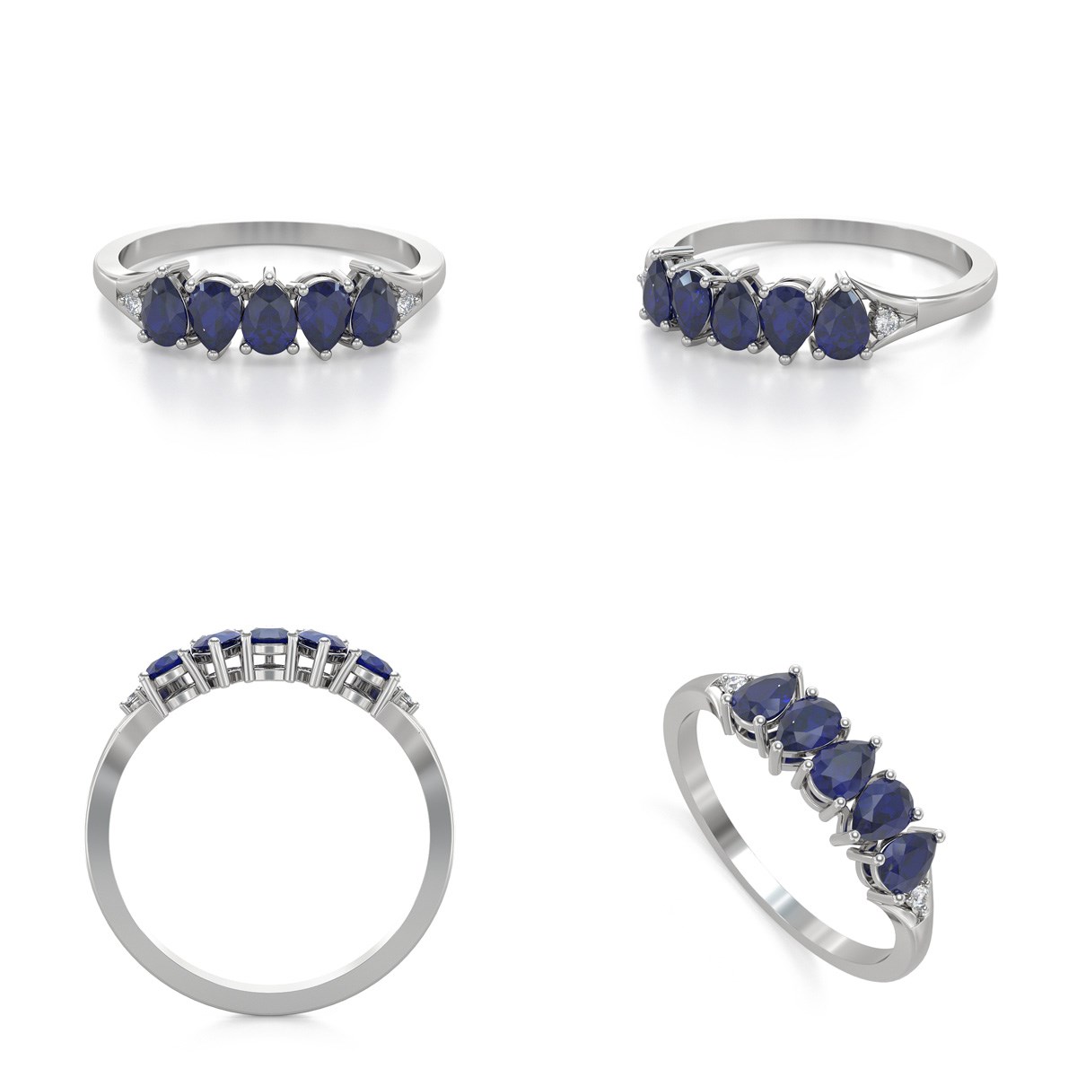 Bague Saphir et diamants sur Argent 925 1.74grs