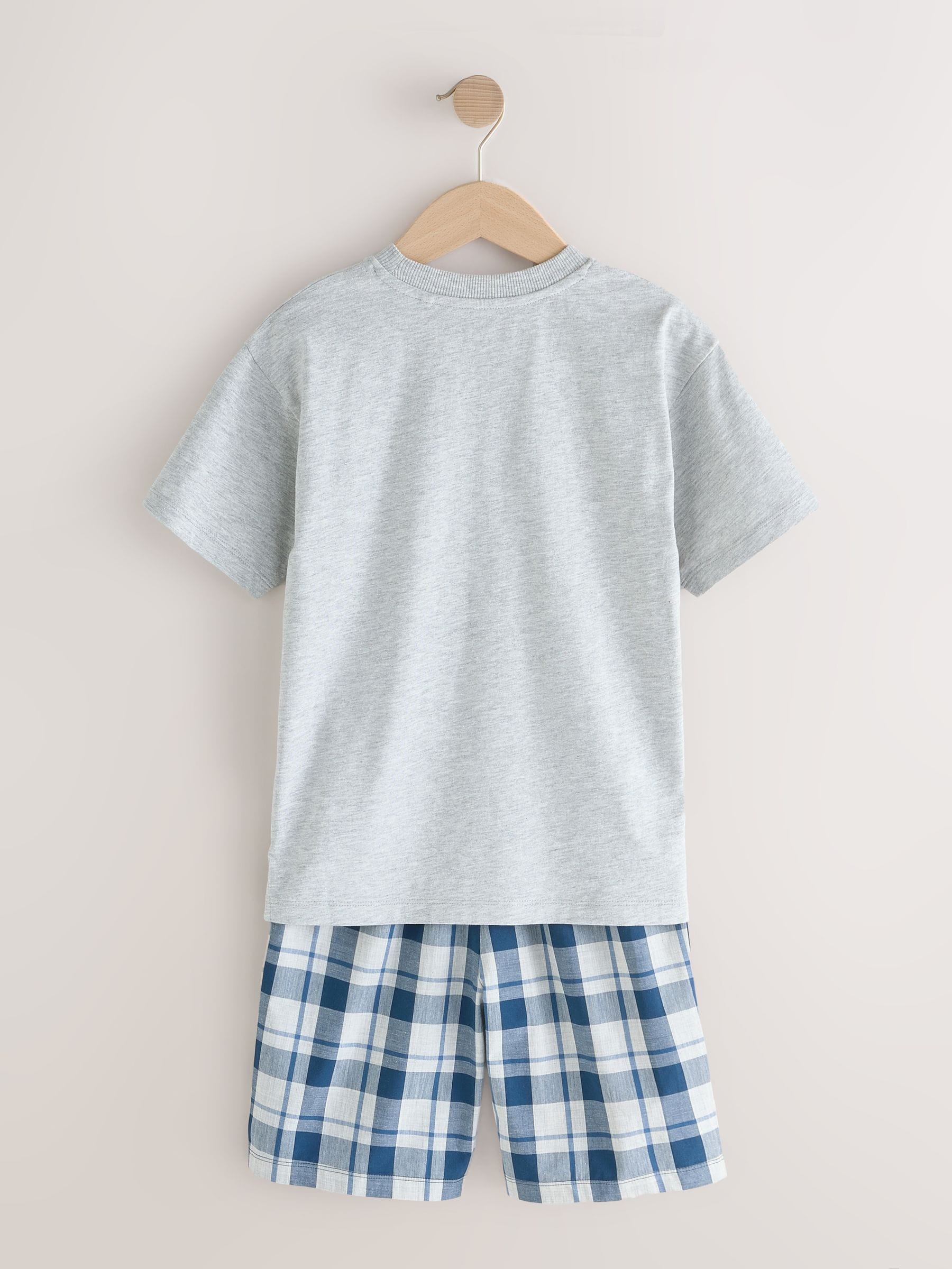 Marineblauw/grijs - 2 Pack Geweven Ruit Oversized Pyjama's (3-16jr)