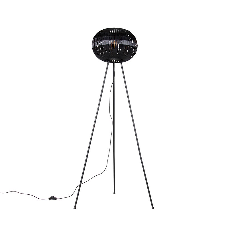 QAZQA - Moderne vloerlamp statief zwart - Zoë I Woonkamer I Slaapkamer - Rond staal - LED-compatibel E27