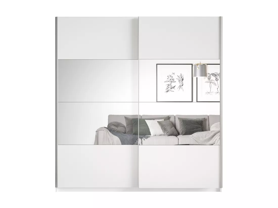 Chambre à coucher complète collection EOS : Armoire 180cm, Lit 180x200, commode, chevets. Couleur blanc mat