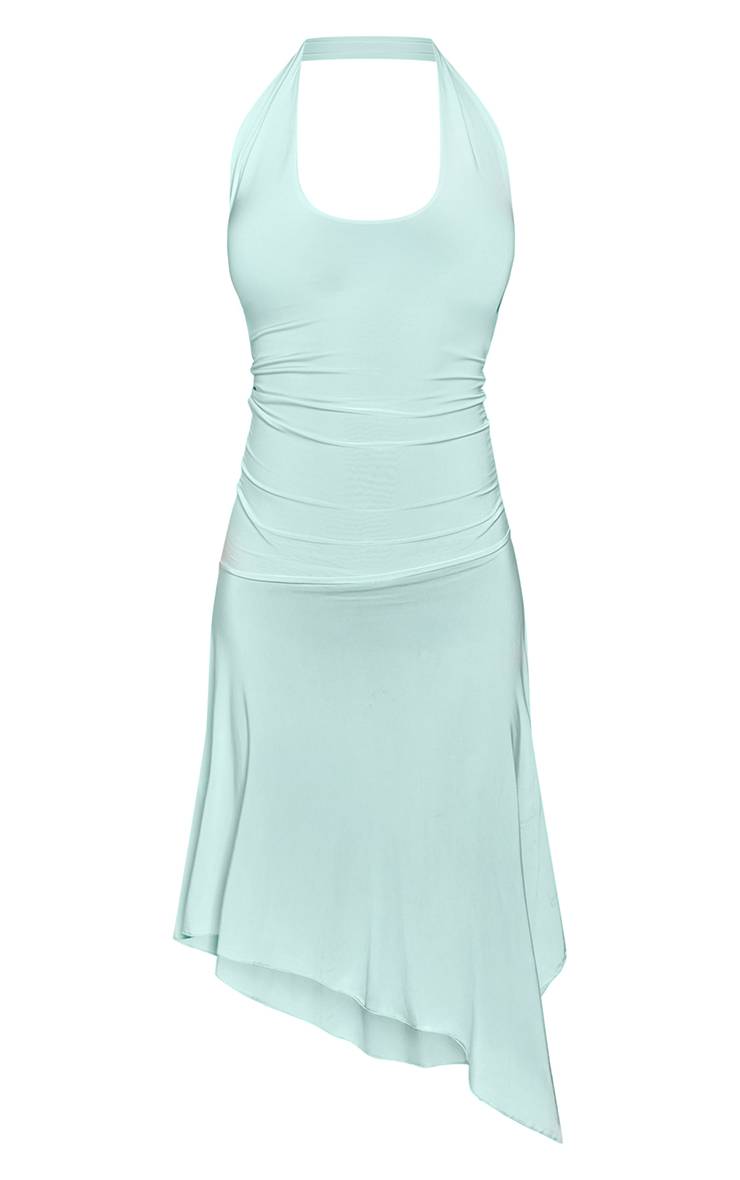 Bleu Aqua Robe Midi Fluide À Encolure Dégagée Et Ourlet Mouchoir