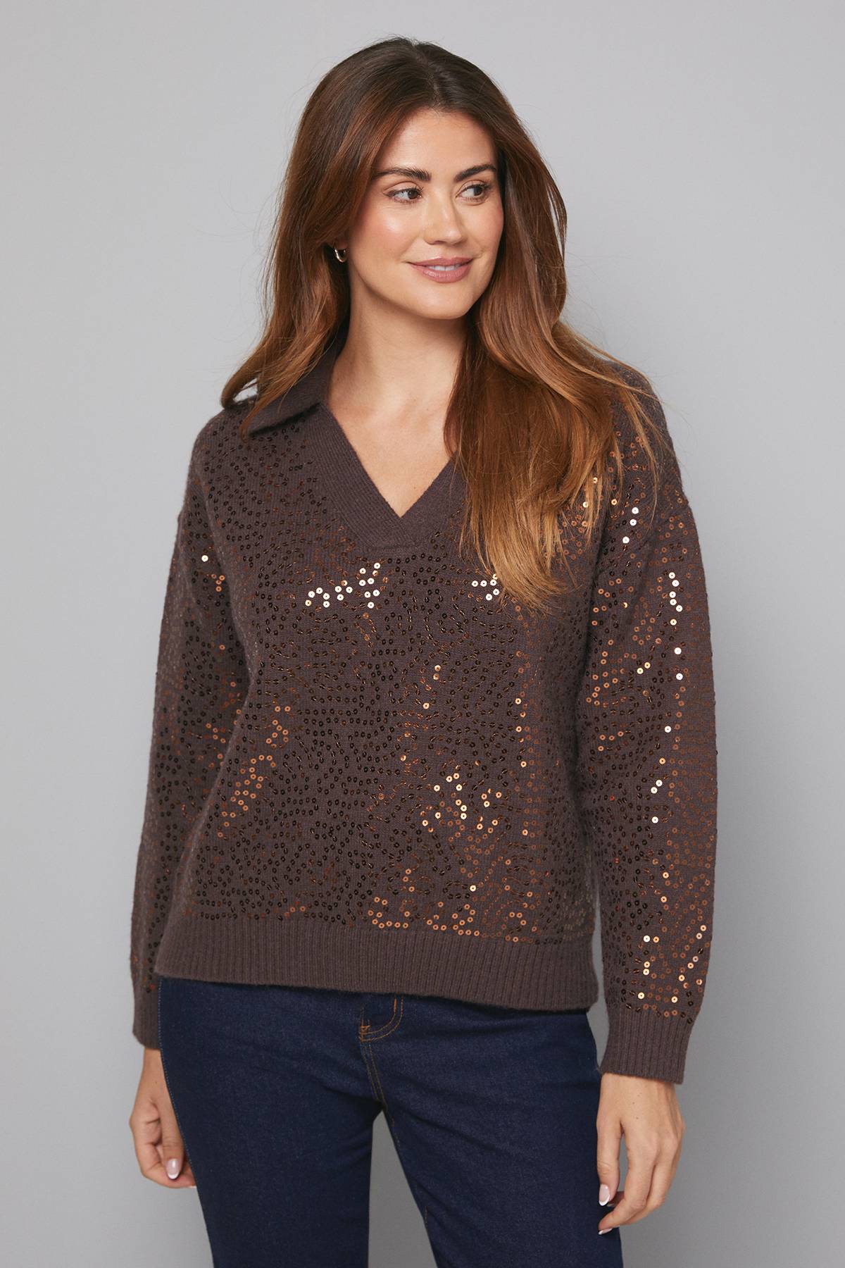 Wallis synthétiquell Tricoté à Col et Sequins