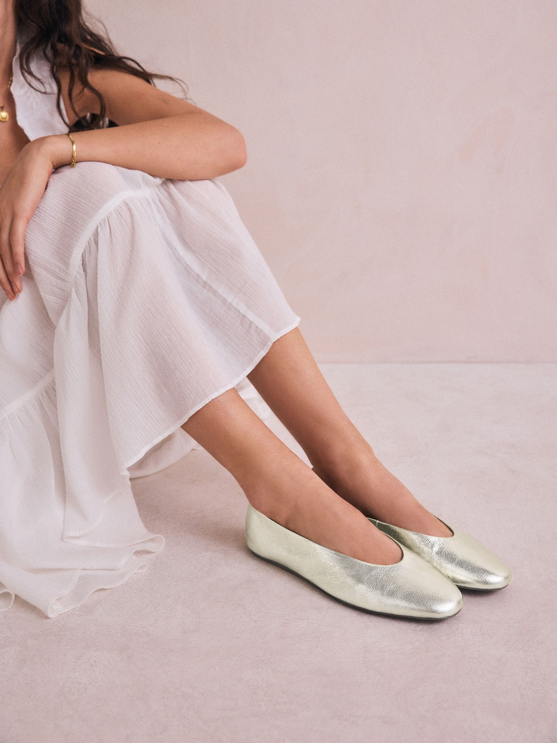 Goud - Leren ballerina met ronde neus