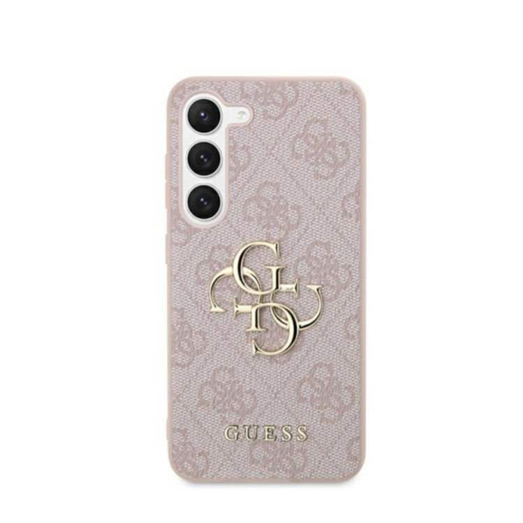 Samsung Galaxy S24 Leder Hardcase Hülle 4G Big Metal Logo (GUHCS24S4GMGPI) - Rosa / Gold
