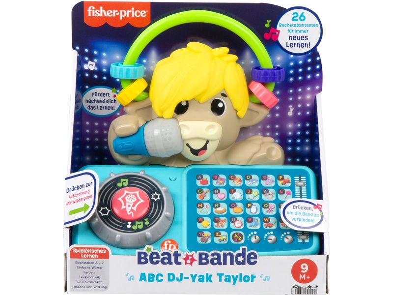 Fisher-Price Beat Bande ABC DJ-Yak Taylor -DE- Interaktives Yak-Lernspielzeug mit über 115 lustigen Liedern, Geräuschen und Sätzen
