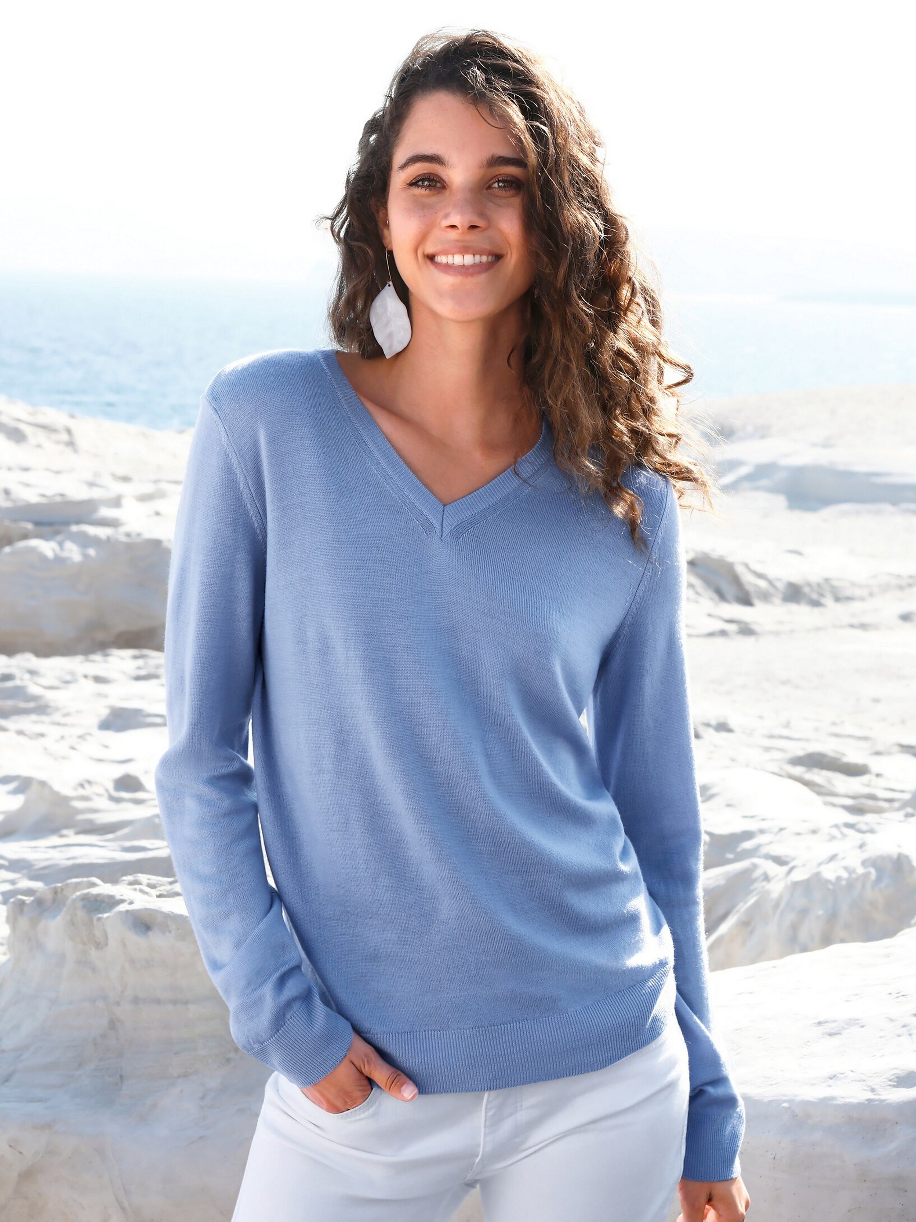 V-Pullover aus 100% Schurwolle Pure Tasmanian Wool